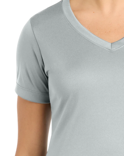 Closeup of a LST353 Sport-Tek Ladies Vneck short sleeve PosiCharge Competitor